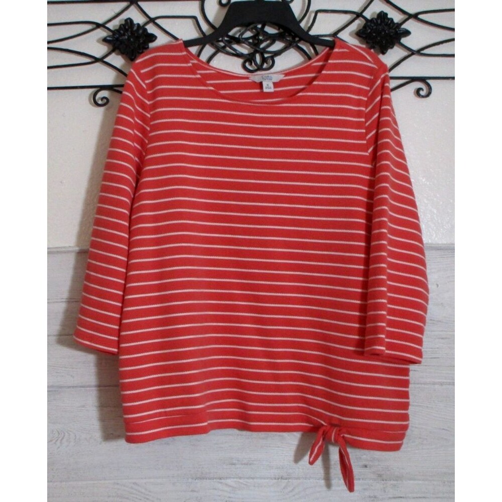 Croft & Barrow Women's Knit Top Size XL Long Sleeve Orange Striped Round Neck